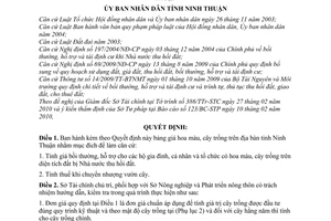 Quyết định 204/2010/QĐ-UBND  bảng giá hoa màu, cây trồng trên địa bàn tỉnh Ninh Thuận