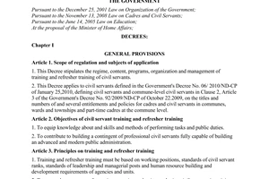 Decree No. 18/2010/ND-CP, on training and refresher training of civil servants