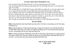 Quyết định 12/2010/QĐ-UBND  tổ chức hoạt động Sở Xây dựng tỉnh Đồng Nai