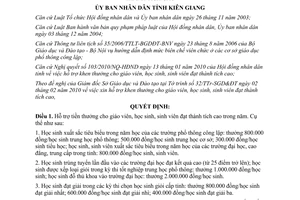 Quyết định 10/2010/QĐ-UBND tiền thưởng học sinh sinh viên thành tích cao Kiên Giang