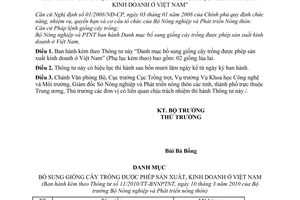 Thông tư 11/2010/TT-BNNPTNT  Danh mục bổ sung giống cây trồng được phép sản xuất kinh doanh ở Việt Nam