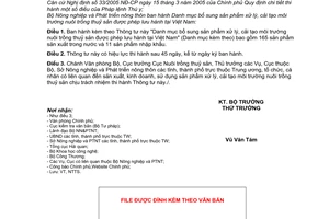 Thông tư 12/2010/TT-BNNPTNT  Danh mục bổ sung sản phẩm xử lý, cải tạo môi trường nuôi trồng thuỷ sản được phép lưu hành tại Việt Nam