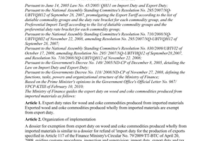 Circular No. 35/2010/TT-BTC guiding the export duty on wood and coke commodities