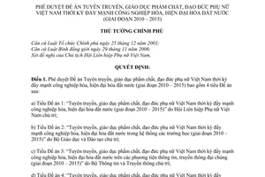 Quyết định 343/QĐ-TTg phê duyệt Đề án tuyên truyền, giáo dục phẩm chất, đạo đức phụ nữ Việt Nam thời kỳ đẩy mạnh công nghiệp hóa, hiện đại hóa