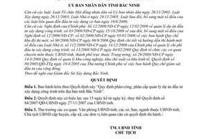 Quyết định 26/2010/QĐ-UBND  phân công, phân cấp quản lý dự án đầu tư xây dựng công trình trên địa bàn tỉnh Bắc Ninh