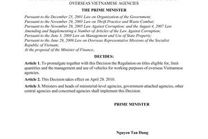 Decision No. 30/2010/QD-TTg promulgating the regulation on titles eligible