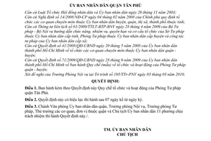 Quyết định 02/2010/QĐ-UBND Quy chế tổ chức và hoạt động Phòng Tư pháp quận Tân Phú