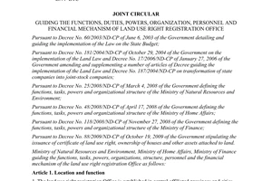 Joint circular No. 05/2010/TTLT-BTNMT-BNV-BTC guiding the functions duties pow