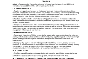 Decision No. 346/QD-TTg approving the plan on the network of fishing ports