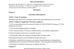 Decree No. 24/2010/ND-CP providing for the recruitment, employment and managemen