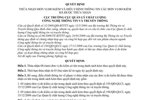 Quyết định 62/QĐ-QLCL thừa nhận đơn vị đo kiểm