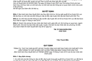 Quyết định 708/QĐ-UBND Quy định trình tự, thủ tục giải quyết hồ sơ