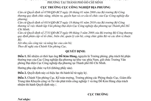 Quyết định 31/QĐ-CNĐP bổ nhiệm Trưởng Văn phòng Đại diện Cục Công nghiệp địa phương tại thành phố Hồ Chí Minh