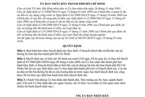 Quyết định 15/2010/QĐ-UBND  khuyến khích đầu tư bến bãi vận tải đường bộ trên địa bàn thành phố Hồ Chí Minh