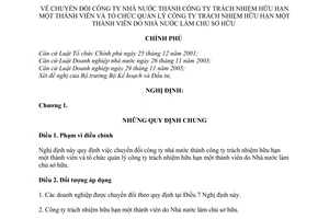 Nghị định 25/2010/NĐ-CP  chuyển đổi công ty nhà nước thành công ty trách nhiệm hữu hạn một thành viên tổ chức quản lý