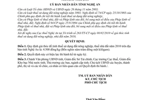 Quyết định 23/2010/QĐ-UBND giá thóc để tính thuế sử dụng đất nông nghiệp, thuế nhà đất năm 2010