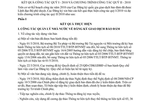 Báo cáo 28/BC-CĐKGDBĐ công tác quý I - 2010 chương trình công tác quý II - 2010
