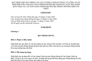 Nghị định 27/2010/NĐ-CP huy động các lực lượng Cảnh sát khác Công an xã phối hợp Cảnh sát giao thông đường bộ tham gia tuần tra