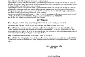 Quyết định 03/2010/QĐ-UBND Hệ thống các chỉ tiêu phát triển kinh tế - xã hội huyện năm 2010 huyện Cần Giờ