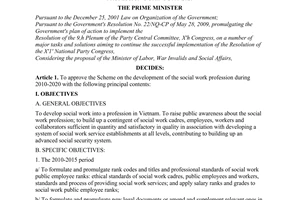 No. 32/2010/QD-TTg approving the scheme on the development of the social work