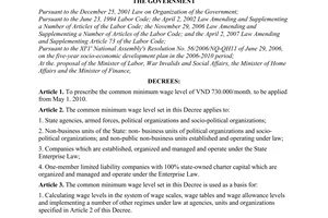 No. 28/2010/ND-CP prescribing the common minimum wage level