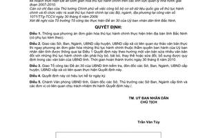 Quyết định 28/2010/QĐ-UBND thông qua phương án đơn giản hóa thủ tục hành chính