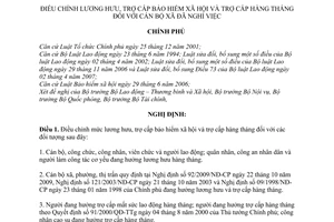 Nghị định 29/2010/NĐ-CP điều chỉnh mức lương hưu, trợ cấp bảo hiểm xã hội trợ cấp hàng tháng cán bộ xã đã nghỉ việc