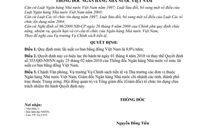 Quyết định 681/QĐ-NHNN  mức lãi suất cơ bản bằng đồng Việt Nam