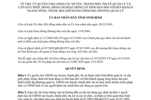 Quyết định 05/2010/QĐ-UBND ủy quyền quản lý hoạt động bến khách ngang sông tỉnh Ninh Bình