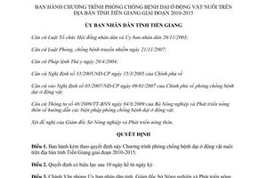 Quyết định 04/2010/QĐ-UBND phòng chống bệnh dại ở động vật nuôi Tiền Giang 2010 2015