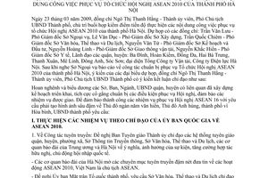 Thông báo 83/TB-UBND kết luận đồng chí Ngô Thị Thanh Hằng kiểm điểm tiến độ thực hiện các nội dung công việc phục vụ tổ chức hội nghị ASEAN 2010