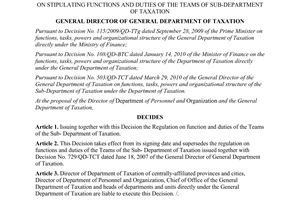 Decision No. 504/QD-TCT on stipulating functions and duties of the teams