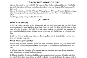 Quyết định 503/QĐ-TCT  chức năng, nhiệm vụ, quyền hạn cơ cấu Chi cục Thuế