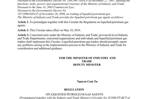 Circular No. 11/2010/TT-BCT of March 29, 2010, promulgating the regulation on liquefied petroleum gas agents