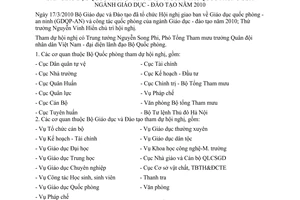 Thông báo 133/TB-BGDĐT kết luận Thứ trưởng Bộ Giáo dục Đào tạo tại Hội nghị giao ban Giáo dục quốc phòng - an ninh và