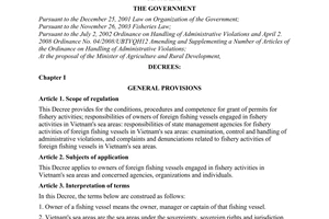 Decree No. 32/2010/ND-CP on the management of fishery activities