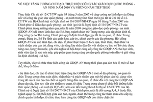 Chỉ thị 417/CT-TTg  tăng cường chỉ đạo, thực hiện công tác giáo dục quốc phòng - an ninh năm 2010