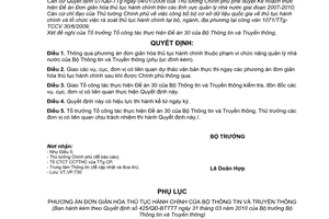 Quyết định 425/QĐ-BTTTT thông qua phương án đơn giản hóa thủ tục hành chính Bộ Thông tin Truyền thông