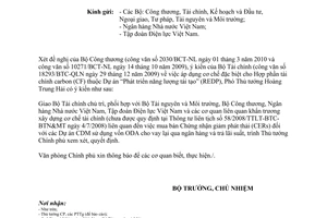 Công văn 1843/VPCP-QHQT xây dựng cơ chế tài chính mua bán Chứng nhận giảm phát thải các dự án sử dụng vốn ODA