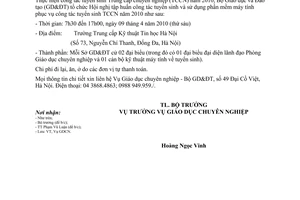 Công văn 1481/BGDĐT-GDCN  tập huấn phần mềm máy tính trong tuyển sinh Trung cấp chuyên nghiệp năm 2010