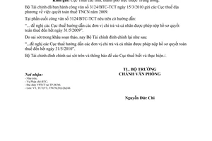 Công văn 3671/BTC-TCT đính chính Công văn 3124/BTC-TCT quyết toán thuế thu nhập cá nhân năm 2009