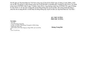 Công văn 512/TTg-KTN thu tiền sử dụng đất hệ thống đường dây truyền tải điện