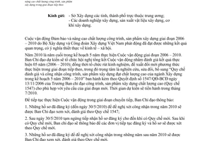 Công văn 510/BXD-BCĐCLC Cuộc vận động đảm bảo và nâng cao chất lượng công trình, sản phẩm xây dựng trong giai đoạn tiếp theo