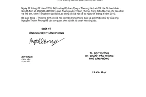 Công văn 610/LĐTBXH-VP giới thiệu chức danh chữ ký