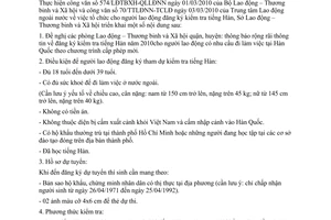 Công văn 2101/SLĐTBXH-LĐ người lao động đăng ký kiểm tra tiếng Hàn
