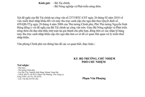 Công văn 1421/VPCP-KTTH thuế nhập khẩu máy thu trực canh cấp cho ngư dân