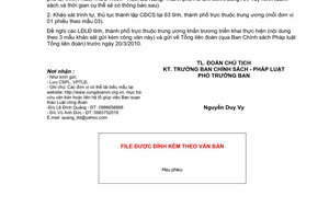 Công văn 343/TLĐ  khảo sát trình tự thủ thành lập công đoàn cơ sở nghiệp đoàn