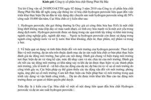 Công văn 64/CHC-CSPT cung cấp thông tin chất Hydrogen peroxide (H2O2)
