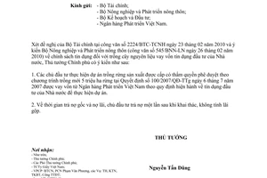 Công văn 416/TTg-KTTH  các dự án trồng rừng sản xuất vay vốn tín dụng đầu tư