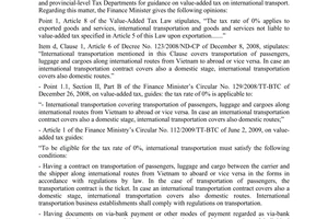 Official Dispatch No. 3055/BTC-TCT, Value-added tax on international transportat